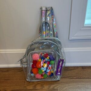 Iridescent Kids Backpack with Colorful Pom Poms